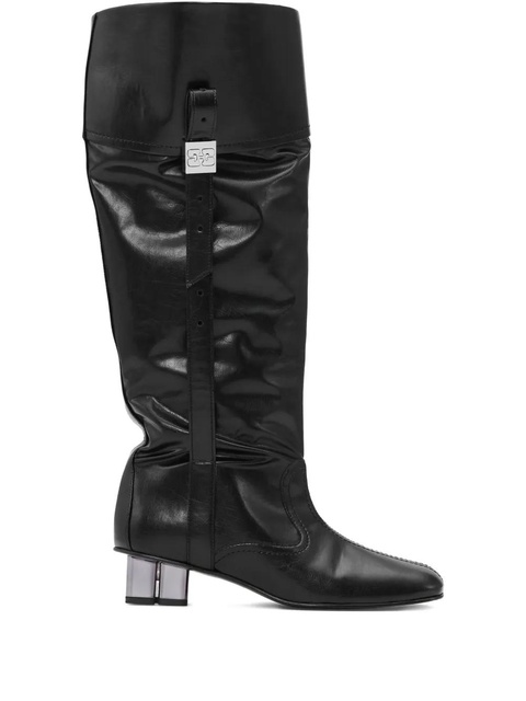 GANNI slouchy knee-high leather boots - Black - zdjęcie produktu nr 1