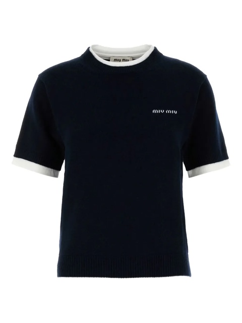 Miu Miu cashmere short-sleeved sweater - Blue - zdjęcie produktu nr 1
