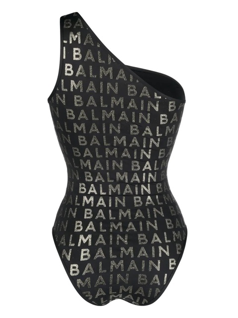 Balmain glitter-logo one-shoulder swimsuit - Black - zdjęcie produktu nr 2