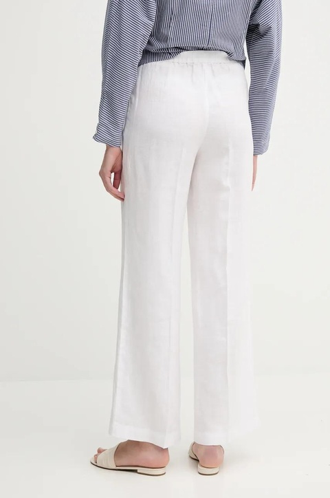 Sisley spodnie lniane kolor biały szerokie high waist - zdjęcie produktu nr 2