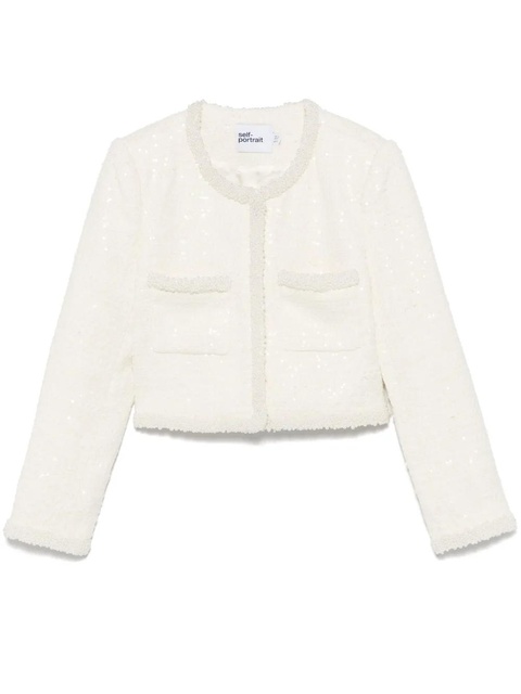 Self-Portrait bouclé faux-pearl-trim jacket - White - zdjęcie produktu nr 1