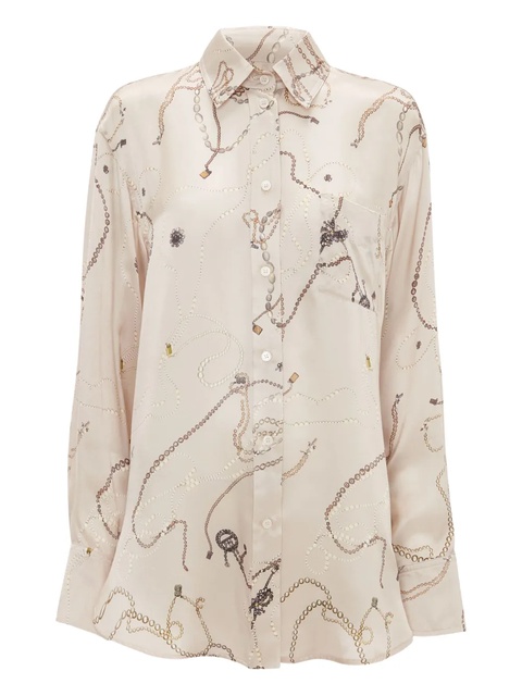 Victoria Beckham jewellery-print silk pajama top - Neutrals - zdjęcie produktu nr 1