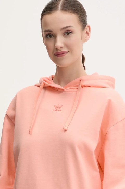 adidas Originals bluza bawełniana Essential damska kolor pomarańczowy z kapturem gładka JJ3499 - zdjęcie produktu nr 2