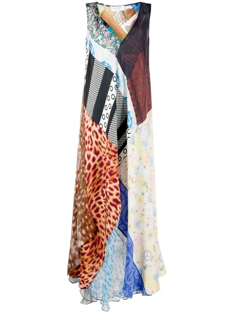 Marine Serre Regenerated patchwork silk dress - Neutrals - zdjęcie produktu nr 1