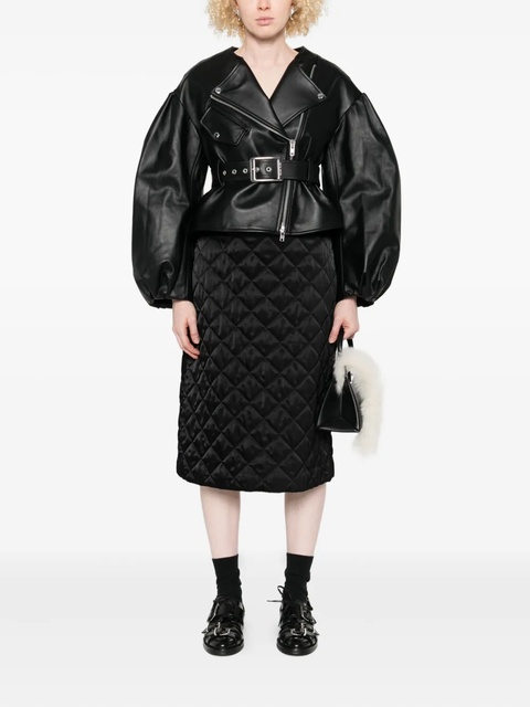 Simone Rocha belted puff-sleeve leather jacket - Black - zdjęcie produktu nr 1