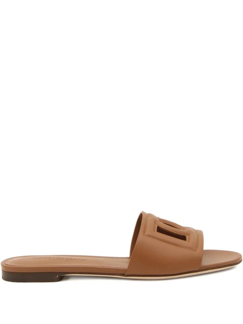 Dolce & Gabbana logto-detailed leather flat sandals - Brown - zdjęcie produktu nr 1