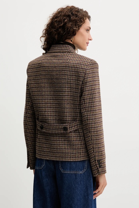 Weekend Max Mara marynarka z dodatkiem wełny GERUSIA kolor brązowy dwurzędowa wzorzysta 2525046032600 - zdjęcie produktu nr 2