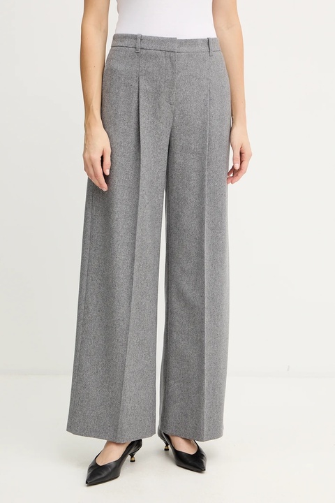 BOSS spodnie z wełną damskie kolor szary proste high waist 50548280 - zdjęcie produktu nr 1