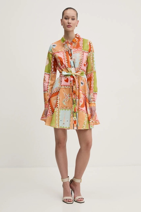 Never Fully Dressed sukienka z domieszką lnu kolor pomarańczowy mini rozkloszowana NFDDR1781 - zdjęcie produktu nr 2