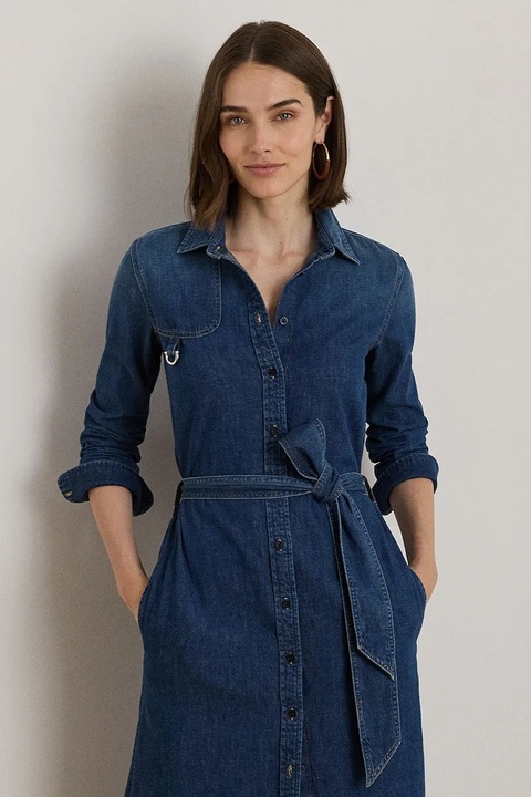 Lauren Ralph Lauren sukienka jeansowa kolor granatowy midi rozkloszowana 200979976 - zdjęcie produktu nr 2