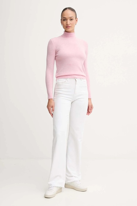 United Colors of Benetton sweter wełniany damski kolor różowy z golfem 1002D2348 - zdjęcie produktu nr 2