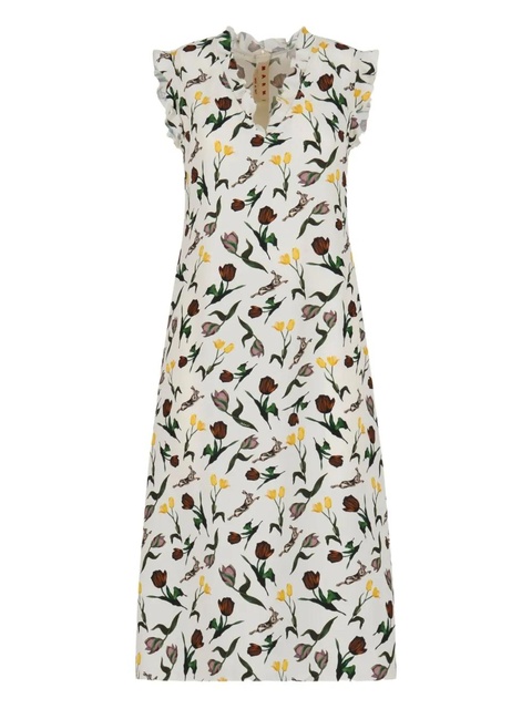 Marni floral-print ruffled midi dress - White - zdjęcie produktu nr 1