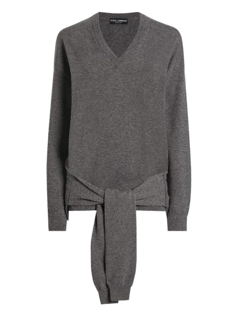Dolce & Gabbana tie-detail V-neck sweater - Grey - zdjęcie produktu nr 1