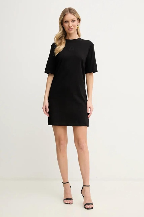 Armani Exchange sukienka bawełniana kolor czarny mini prosta XW000825 AF10356 - zdjęcie produktu nr 1