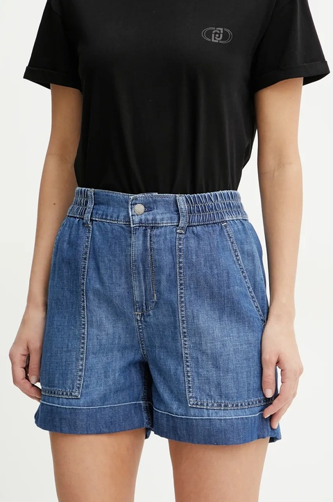 Liu Jo szorty lniane damskie kolor niebieski gładkie high waist UA5232 D0233 - zdjęcie produktu nr 1