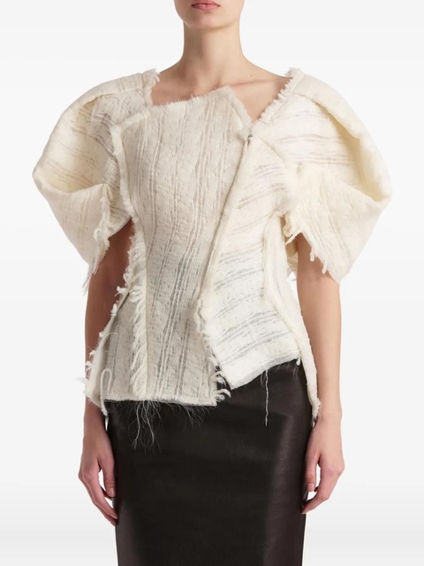 KHAITE Quan frayed-sleeve top - Neutrals - zdjęcie produktu nr 1