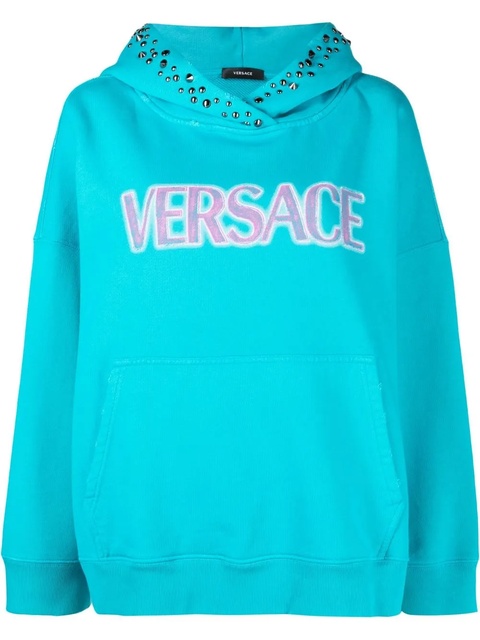 Versace logo-print studded hoodie - Blue - zdjęcie produktu nr 1