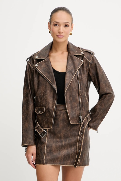 Guess ramoneska CHARLENE kolor brązowy przejściowa oversize W5YL04 WHDI0 - zdjęcie produktu nr 1