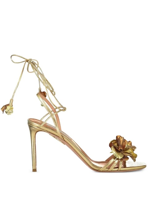 Aquazzura Summer Sun flower-embellished lace-up sandals - Gold - zdjęcie produktu nr 1