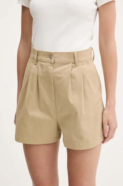 Tommy Jeans szorty damskie kolor beżowy gładkie high waist DW0DW21643 - zdjęcie produktu nr 1