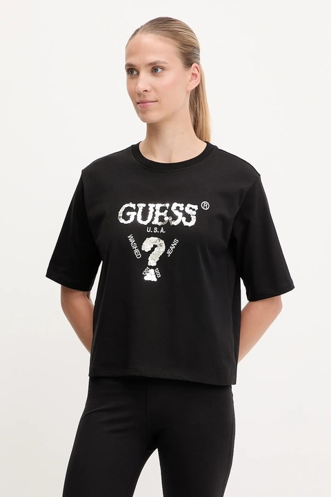 Guess t-shirt bawełniany AURLIE damski kolor czarny V4YI06 I3Z14 - zdjęcie produktu nr 1