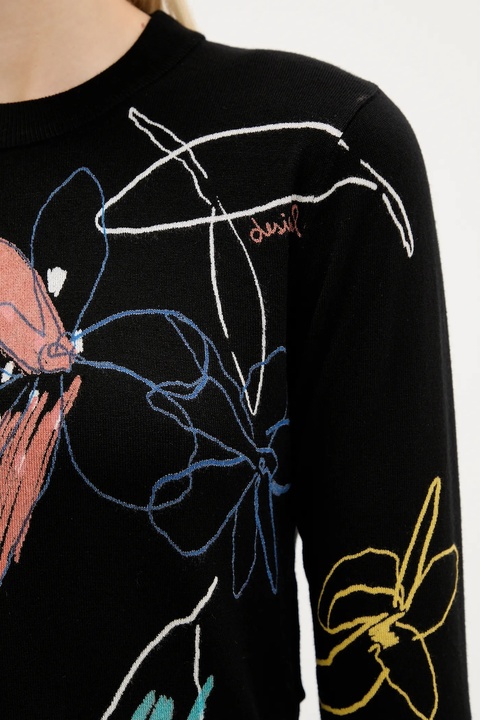 Desigual sweter ARTY damski kolor czarny lekki 25WWJF33 - zdjęcie produktu nr 2