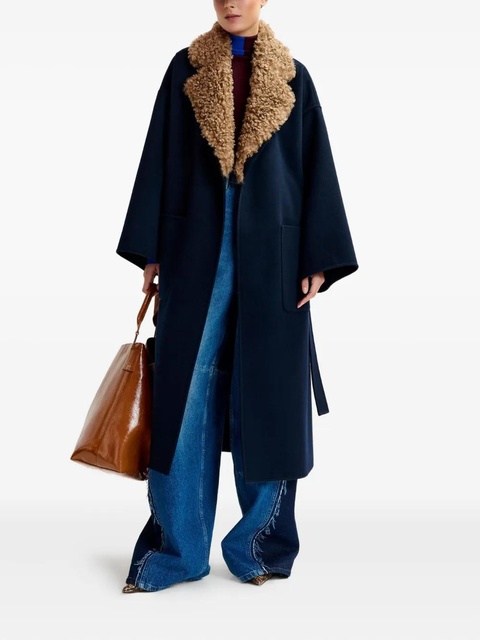 Essentiel Antwerp faux-fur collar belted coat - Blue - zdjęcie produktu nr 2