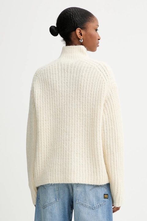 Calvin Klein Jeans sweter damski kolor beżowy ciepły z półgolfem LV044D361G - zdjęcie produktu nr 1