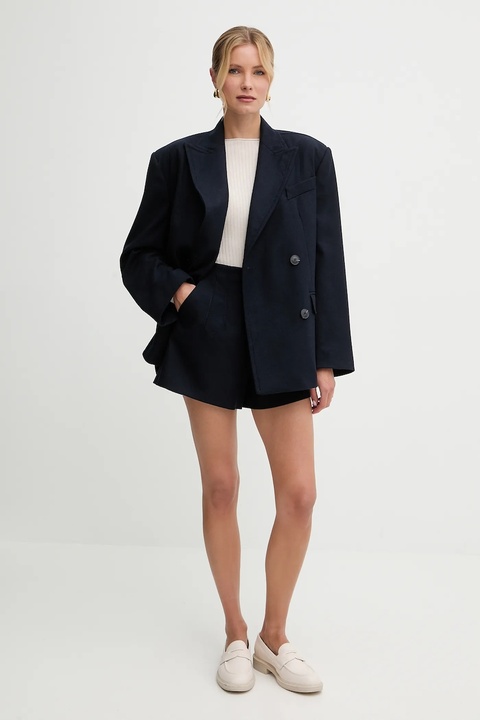 MAX&Co. szorty z dodatkiem wełny damskie kolor granatowy gładkie high waist 2526146024200 - zdjęcie produktu nr 1