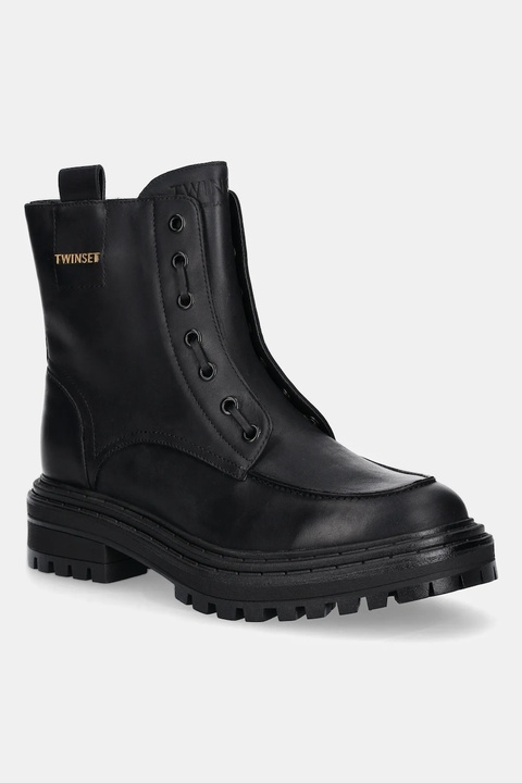 Twinset workery skórzane damskie kolor czarny na platformie 252TCP184 - zdjęcie produktu nr 1