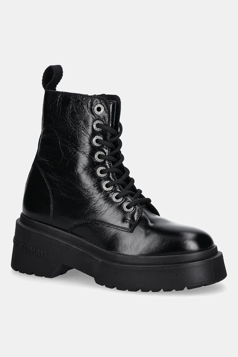 Tommy Jeans workery skórzane TJW CHUNKY SHINY LEATHER BOOT damskie kolor czarny na platformie EN0EN02848 - zdjęcie produktu nr 1