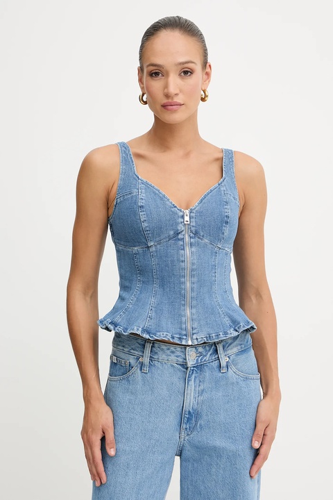 Guess top jeansowy ANIKA kolor granatowy gładka W5YH0Z D4LU0 - zdjęcie produktu nr 1