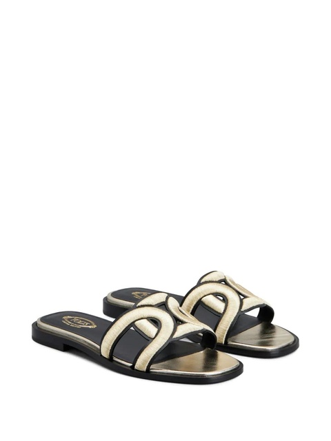 Tod's embroidered-stap flat sandals - Gold - zdjęcie produktu nr 2