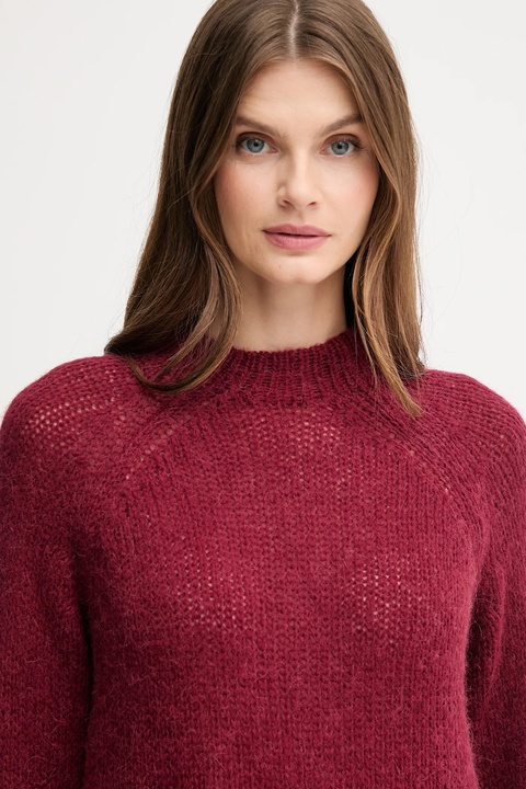 Joop! sweter z dodatkiem wełny damski kolor bordowy z półgolfem 30048450 - zdjęcie produktu nr 2