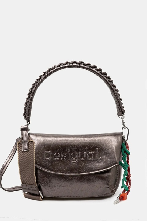 Desigual torebka HALF LOGO TROKEL DARK SILVE kolor srebrny 25WAXPAQ - zdjęcie produktu nr 1