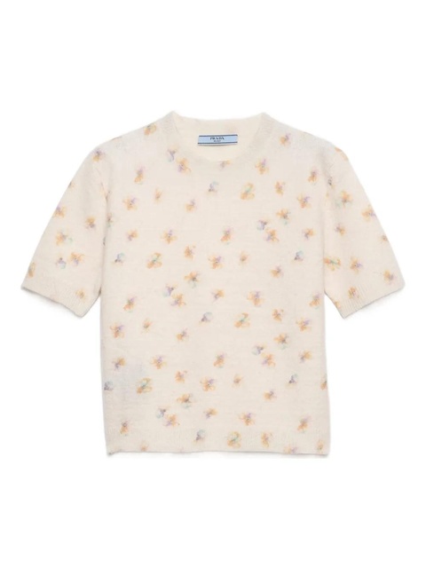 Prada floral-pattern wool T-shirt - Neutrals - zdjęcie produktu nr 1