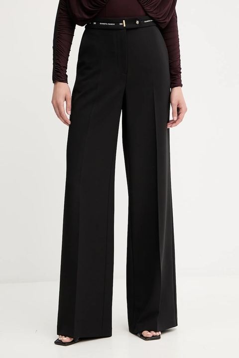Elisabetta Franchi spodnie damskie kolor czarny szerokie high waist PA10356E2 - zdjęcie produktu nr 1