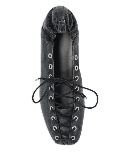 GANNI lace-up snakeskin-effect ballet flats - Black - zdjęcie produktu nr 2