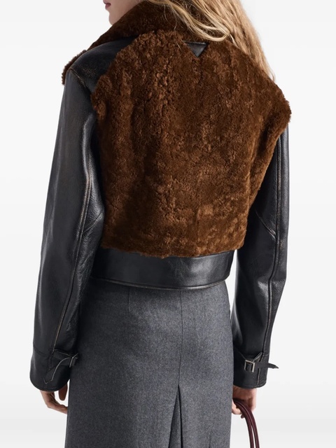 Prada shearling-panelled leather jacket - Black - zdjęcie produktu nr 2