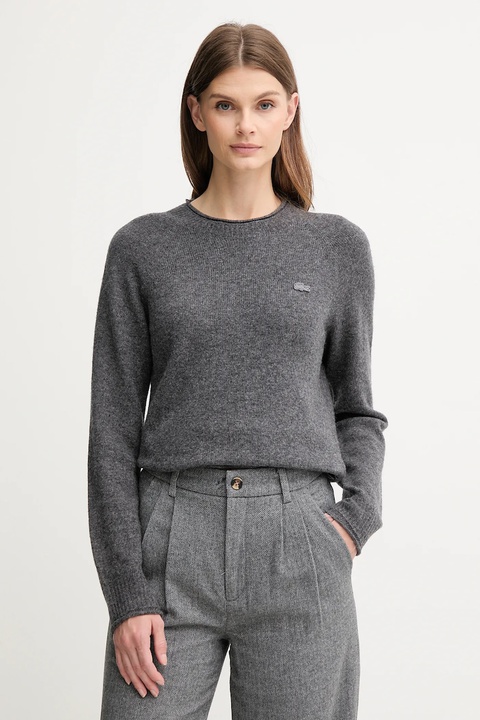 Lacoste sweter wełniany damski kolor szary lekki AF4160 - zdjęcie produktu nr 1