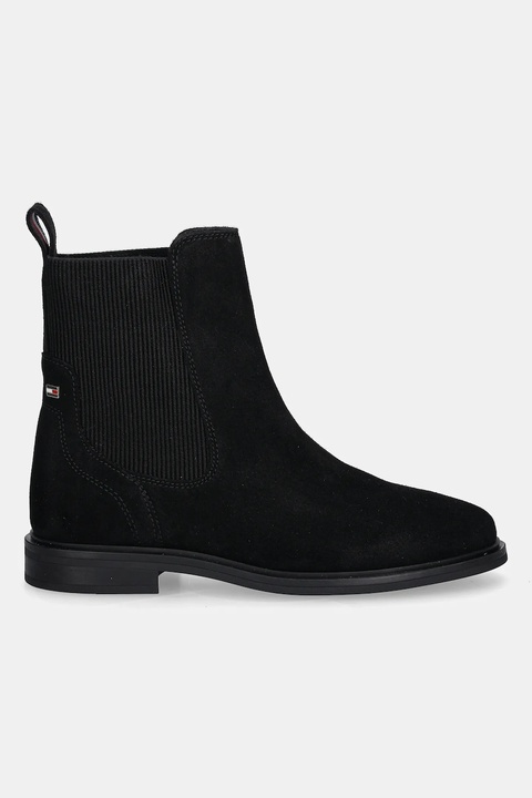 Tommy Hilfiger sztyblety zamszowe FLAG SUEDE CHELSEA BOOT damskie kolor czarny na płaskim obcasie FW0FW08780 - zdjęcie produktu nr 2