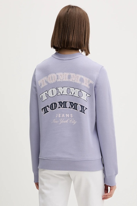 Tommy Jeans bluza bawełniana damska kolor fioletowy z nadrukiem DW0DW22517 - zdjęcie produktu nr 1