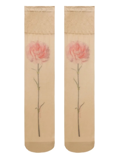 Simone Rocha carnation-print sheer socks - Neutrals - zdjęcie produktu nr 1