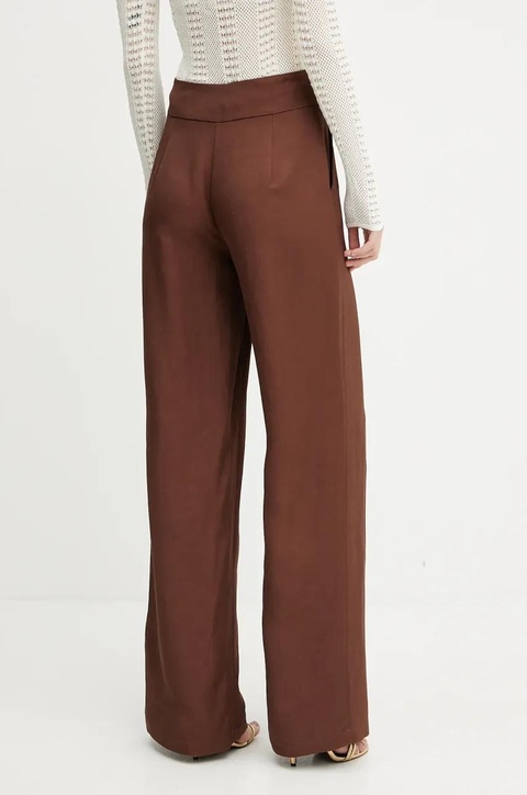 Marciano Guess spodnie z domieszką lnu GRETA damskie kolor brązowy proste high waist 5GGB21 7316A - zdjęcie produktu nr 2