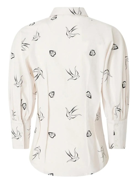 PINKO swallow-print puff-sleeve shirt - White - zdjęcie produktu nr 2