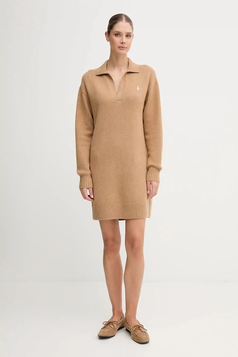 Polo Ralph Lauren sukienka z wełną kolor beżowy mini oversize 211A91143 - zdjęcie produktu nr 2