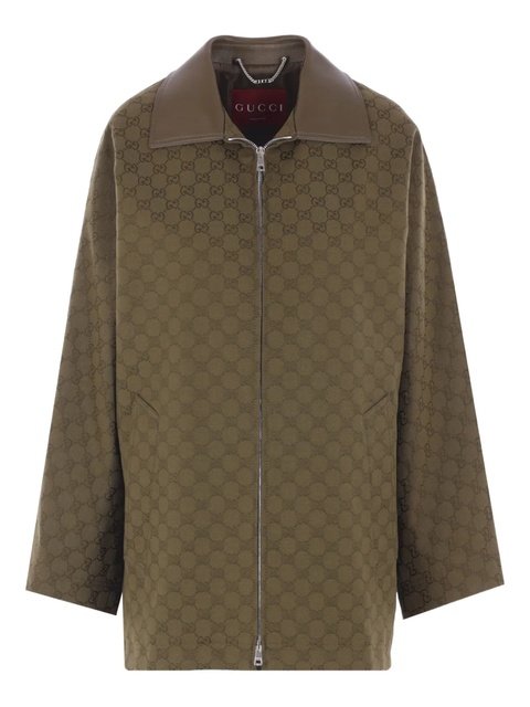 Gucci GG monogram leather-trimmed oversized jacket - Green - zdjęcie produktu nr 1