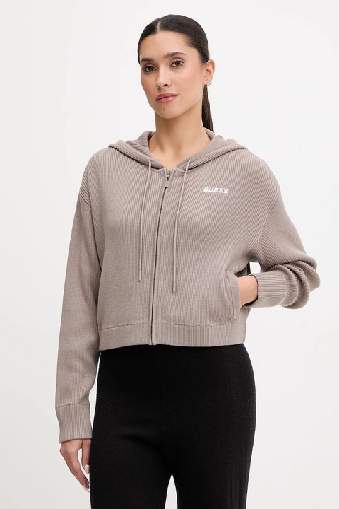 Guess bluza z domieszką wełny FLAMINIA kolor beżowy z kapturem gładka V5BR05 Z3JD2 - zdjęcie produktu nr 1