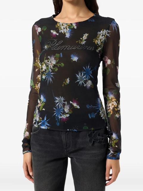 Blumarine floral-print mesh top - Black - zdjęcie produktu nr 2