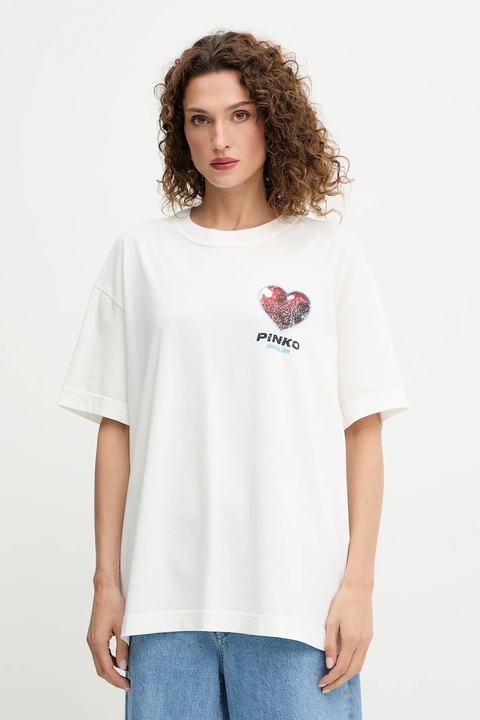 Pinko t-shirt bawełniany damski kolor biały 105538 A2TJ - zdjęcie produktu nr 2